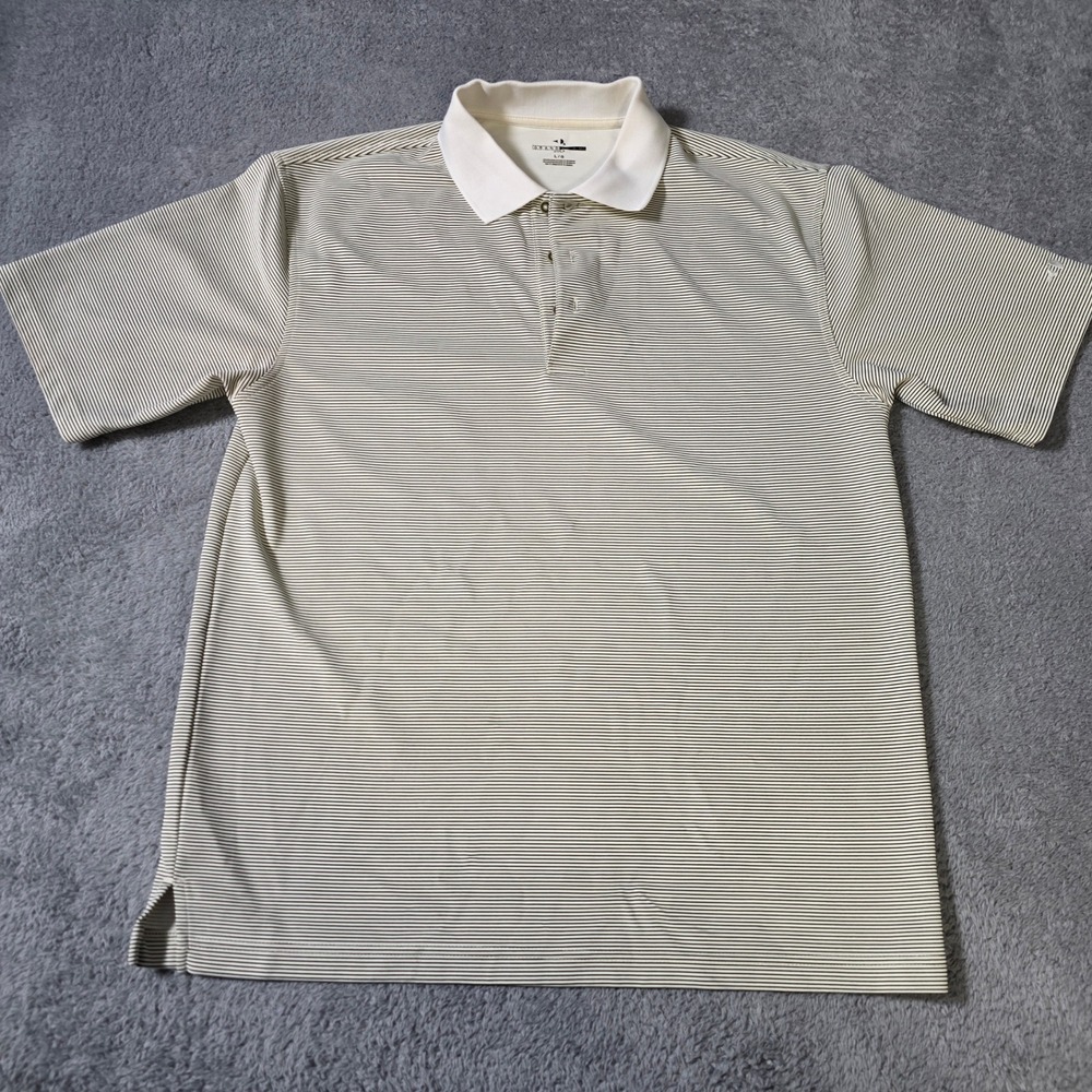 Grand Slam Mens Large Polo Shirt White Black Striped Short Sleeve Golf Top
